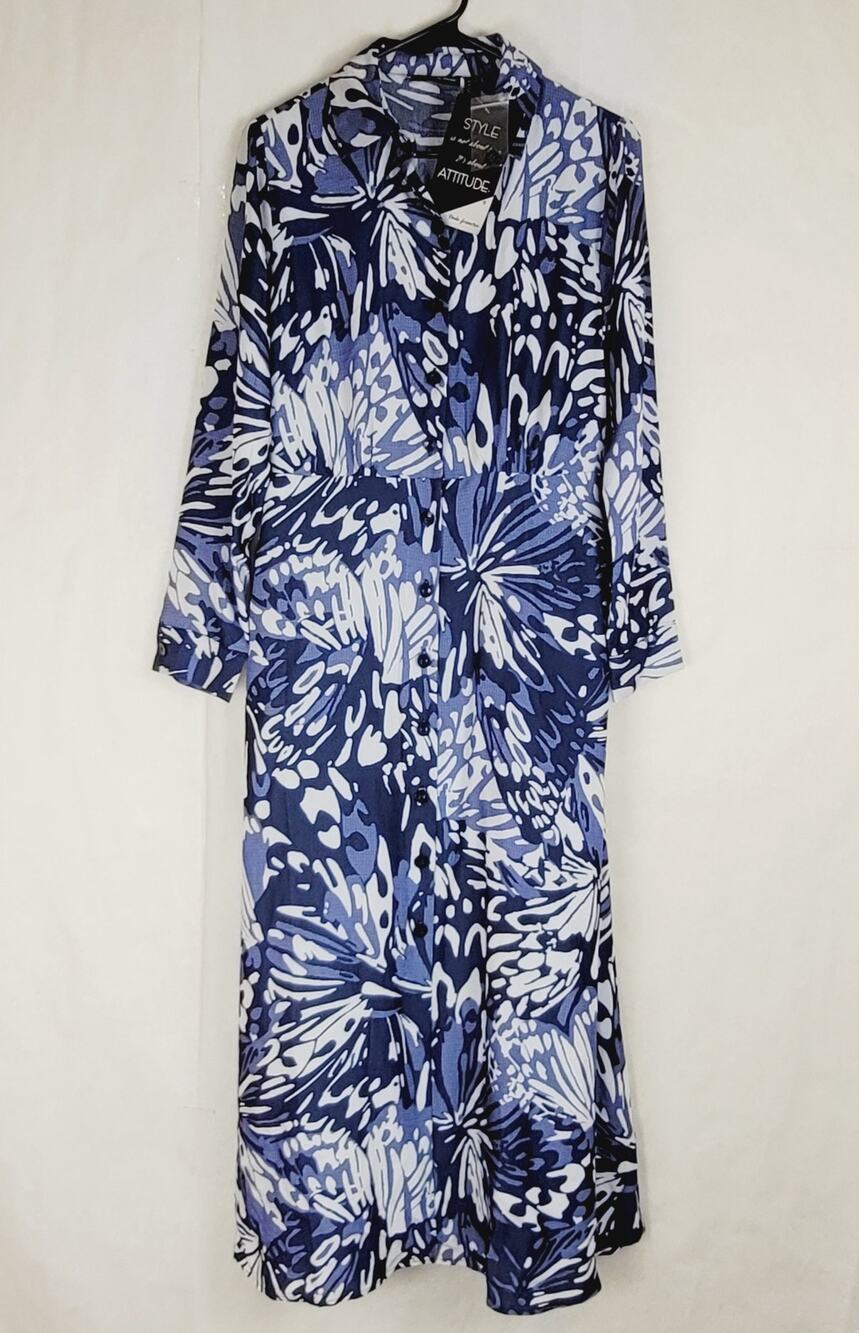New Attitudes by Renee blue floral button up maxi shirt dress Size XXS Feminine